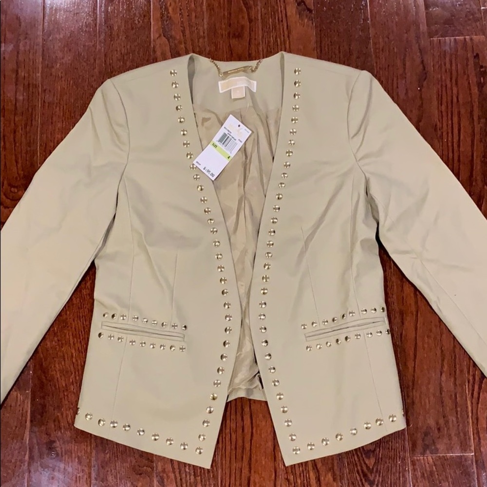 MICHAEL KORS Unlined Khaki Jeweled Blazer